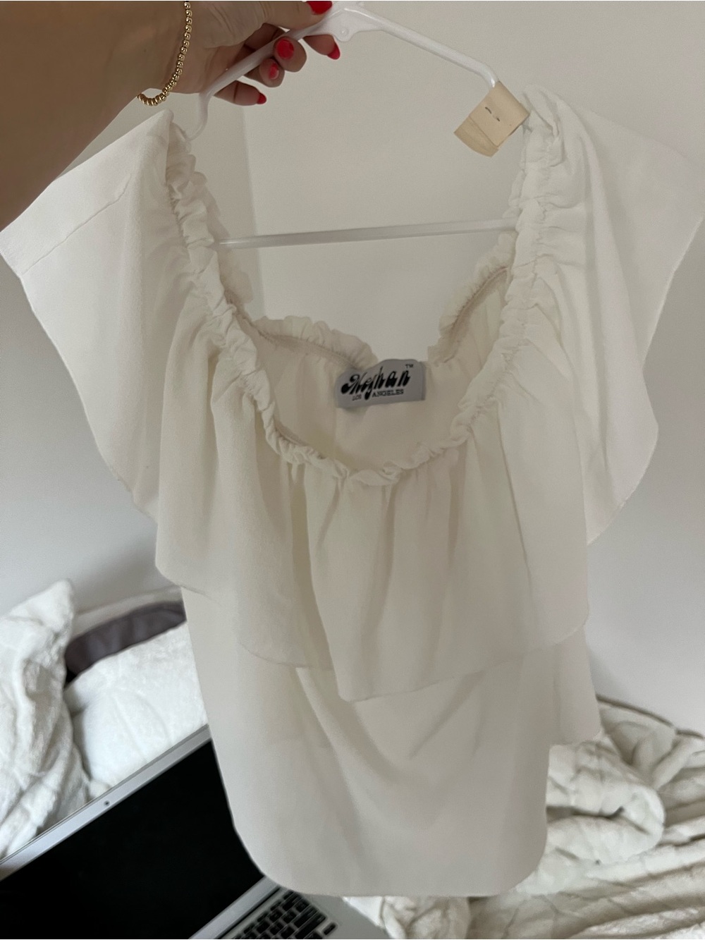 Meghan LA White Ruffle Off-Shoulder Blouse